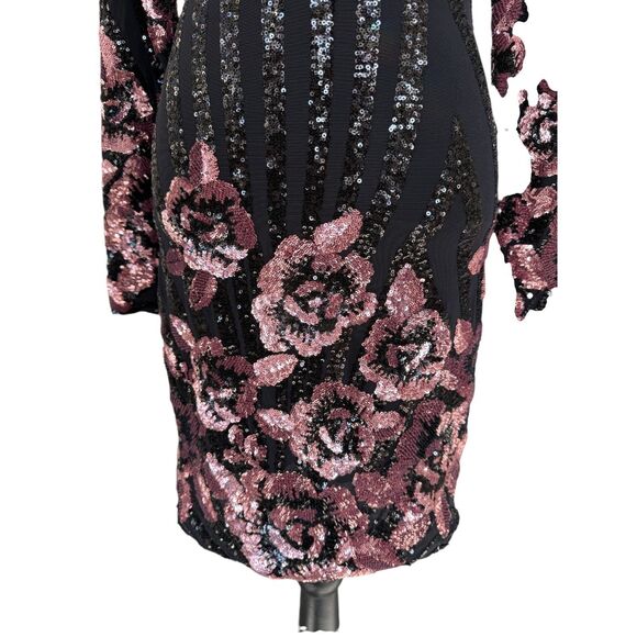 Dress The Population $398 Bodycon Rose Sequined V-Neck Whimsigoth Party Dress L - Picture 5 of 16